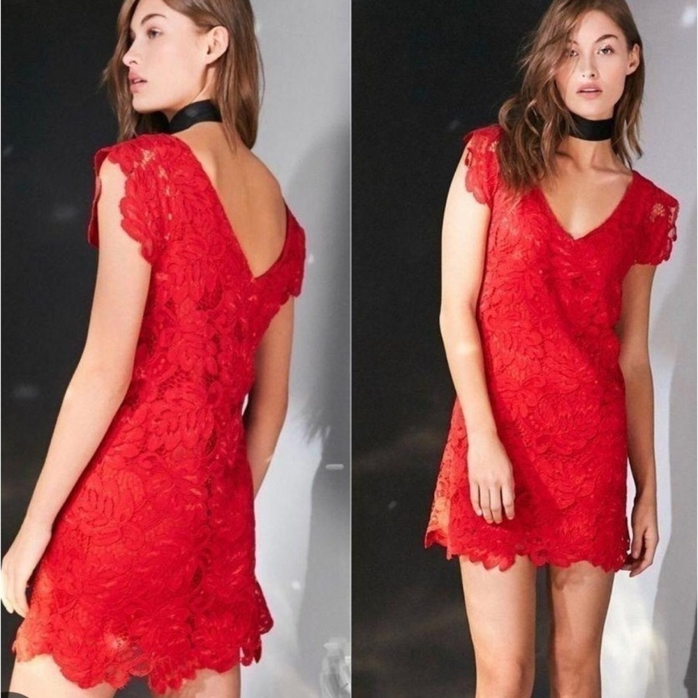 BB Dakota Aria lace dress small Red Lace wedding guest Cocktail Shift